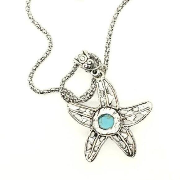 Silver-Tone Turquoise Starfish Necklace - Picture 7 of 7